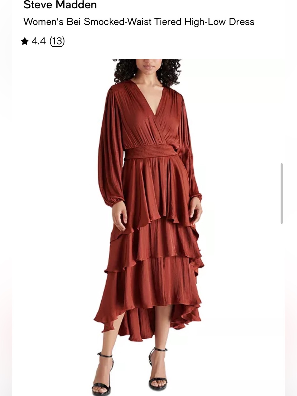 Steve Madden Rust Bei Smocked Waist High-Low Tiered Ruffle Dress